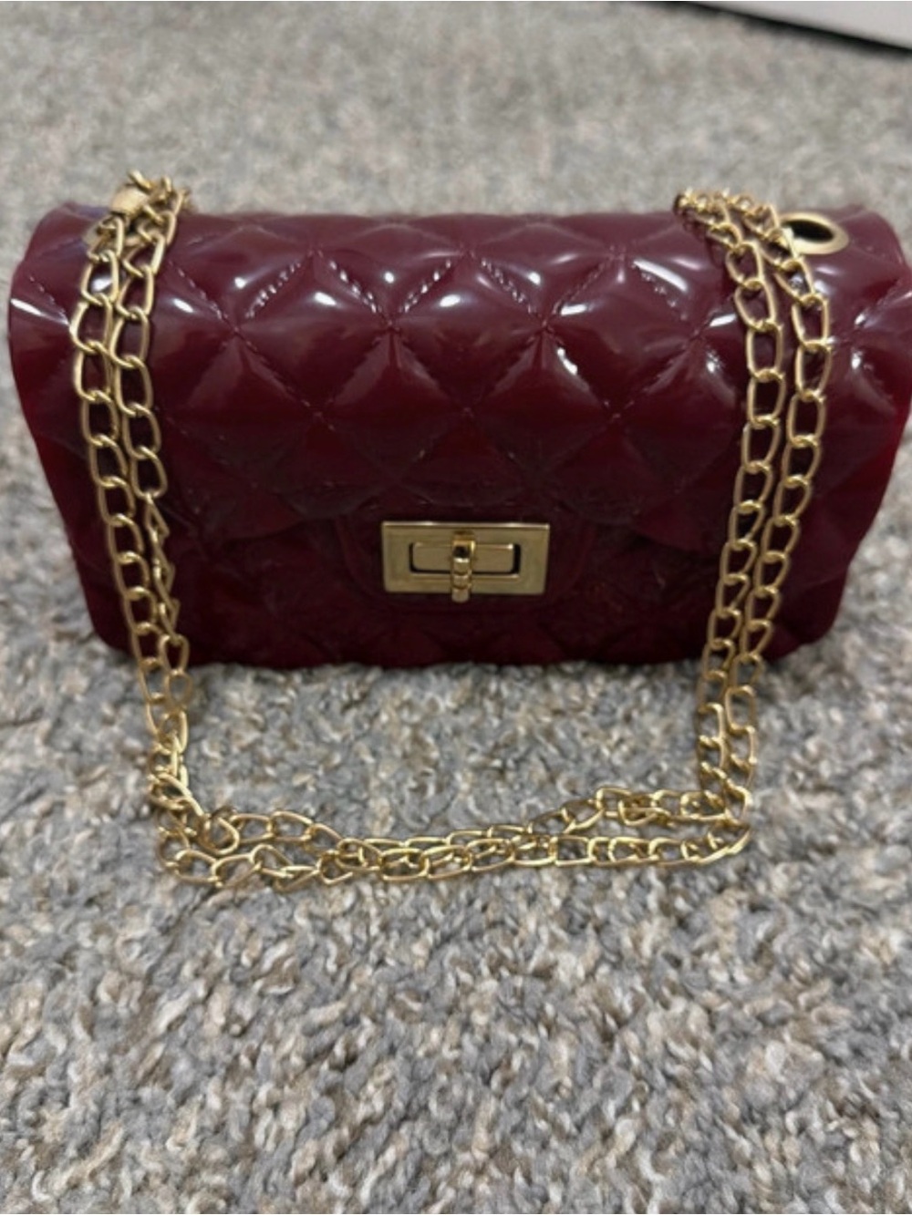 Quilted Burgundy Crossbody Bag with Gold Chain
